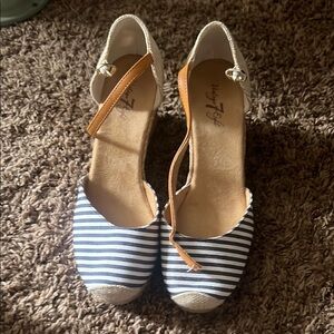 Navy Striped Espadrille Wedges